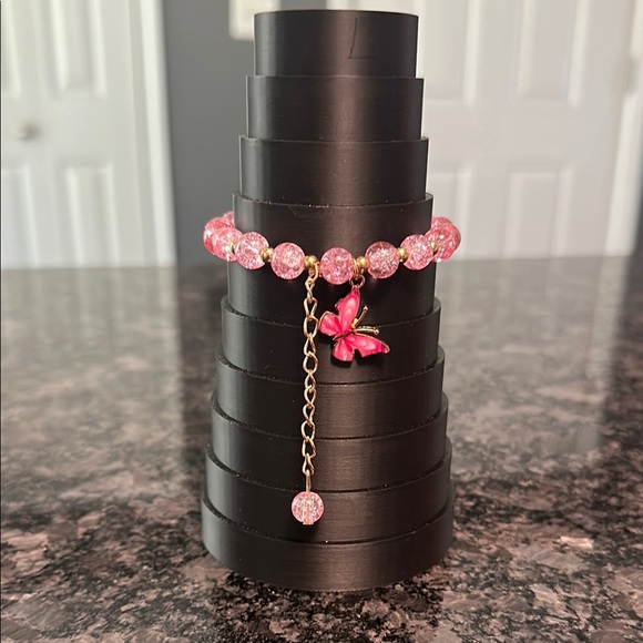 Butterfly Charm Bracelet Pink Butterfly and Sparkling Beads Dangling Accent NWT - Picture 1 of 8